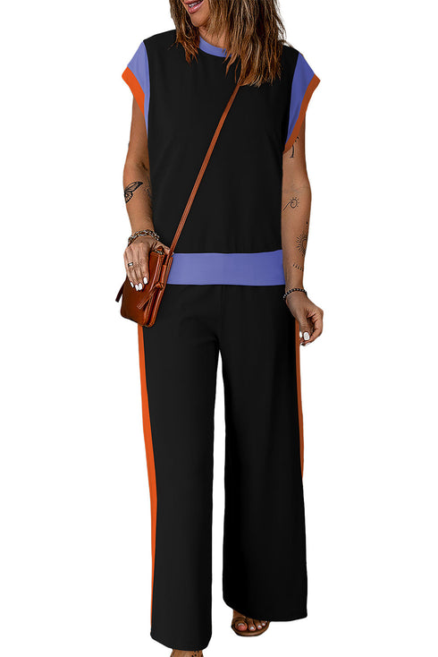 Color Block Detail Casual Two-piece Set